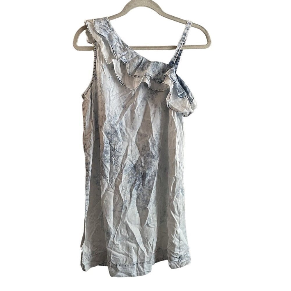 Holding Horses Anthropologie Wmn Xs Acid Wash Chambray Ruffle One Shoulder Dress